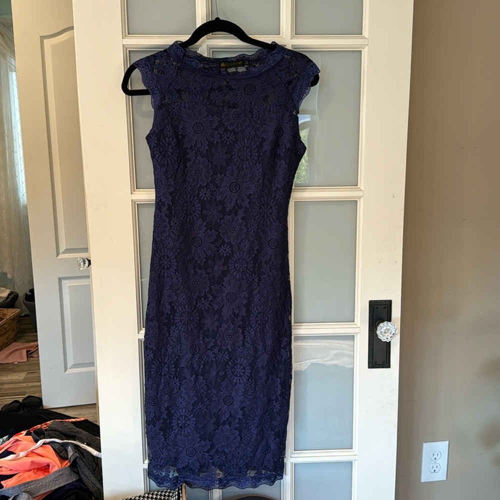Small navy blue stretch lace dress